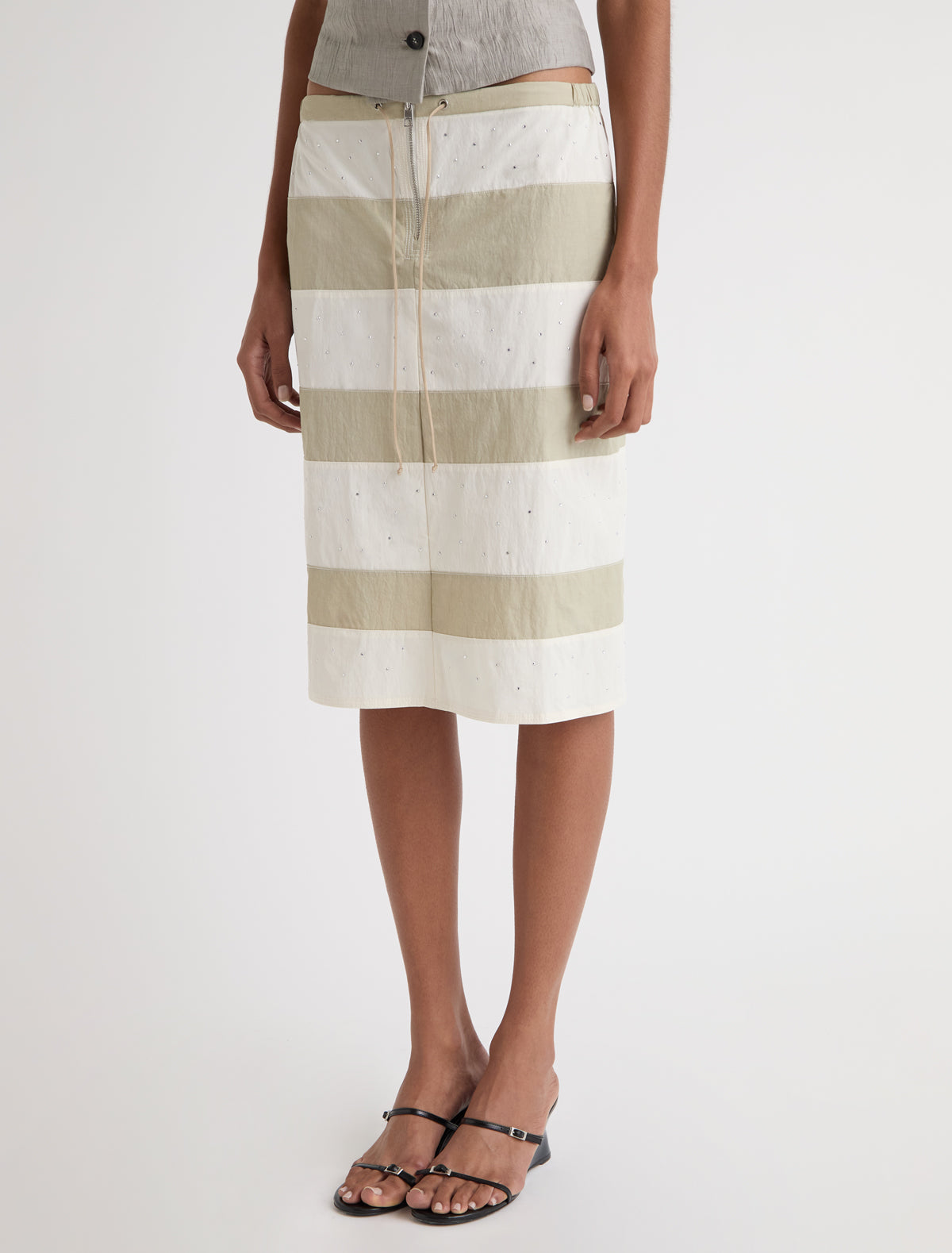 Zurriola two tone nylon skirt strass detail ecru