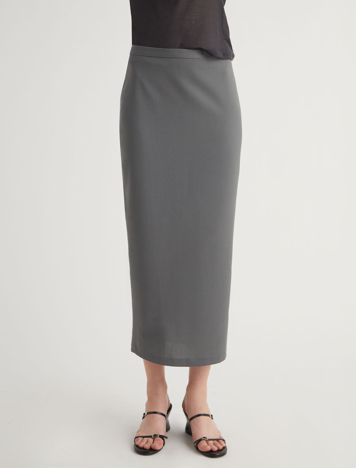 Jacusi long pencil skirt leather detail back slit