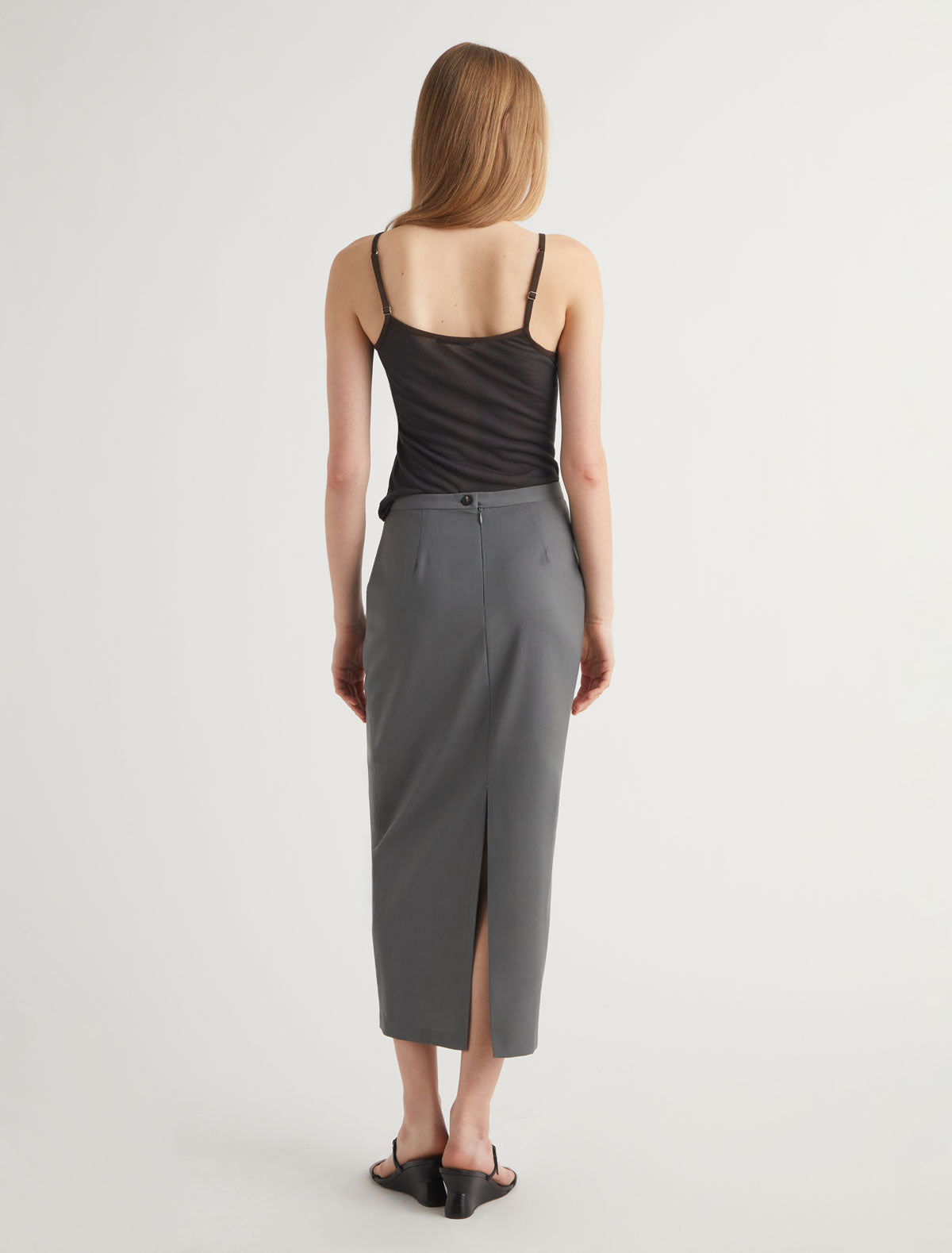 Jacusi long pencil skirt leather detail back slit