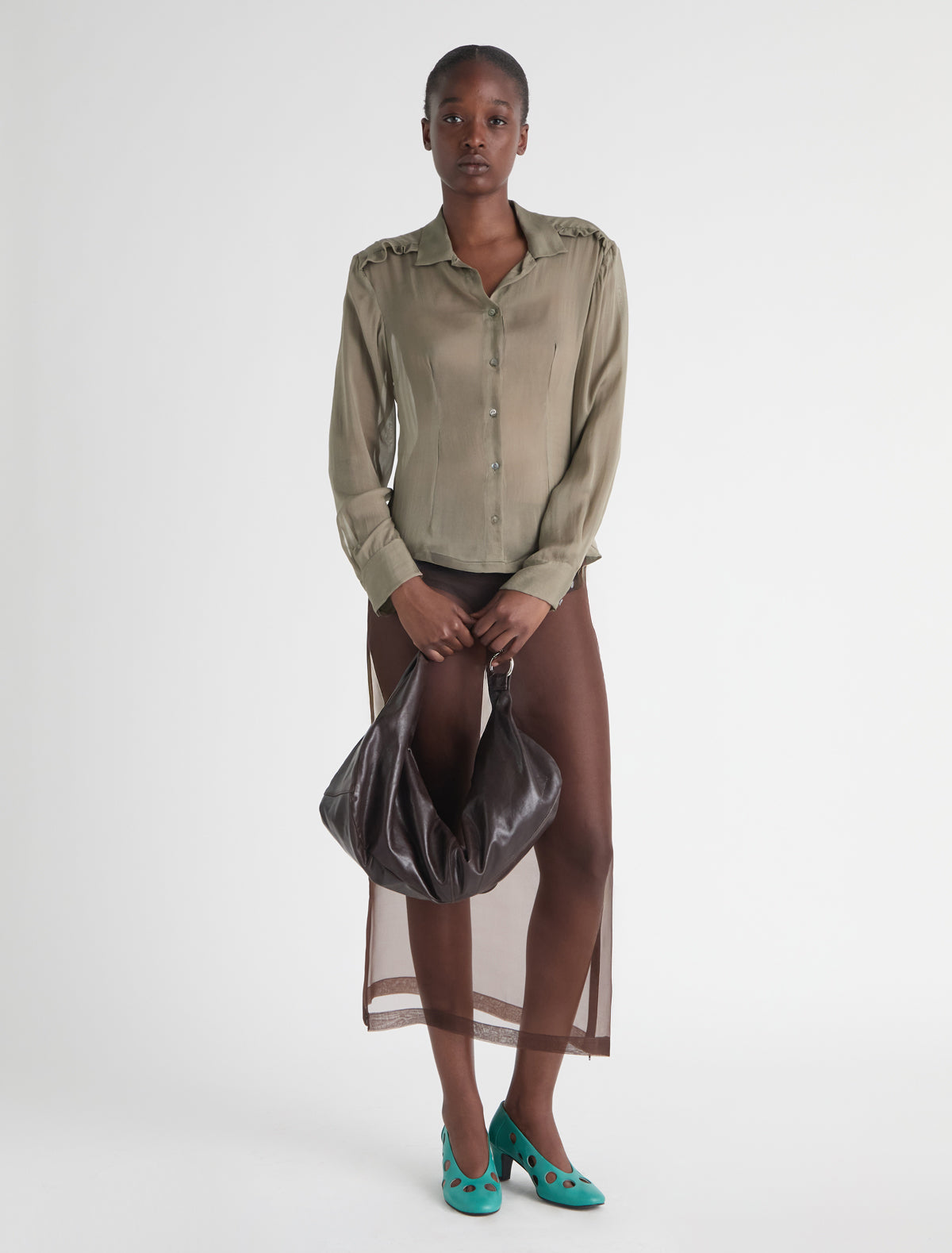 Long isola brown organza skirt double ended side zippers