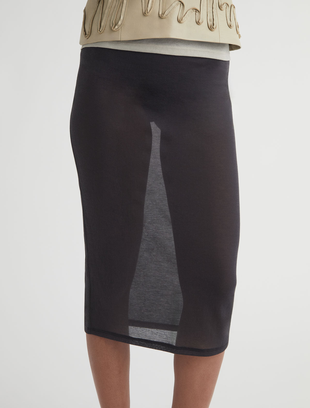 LONG TINA-Dark grey midi skirt with strap detailing along the top