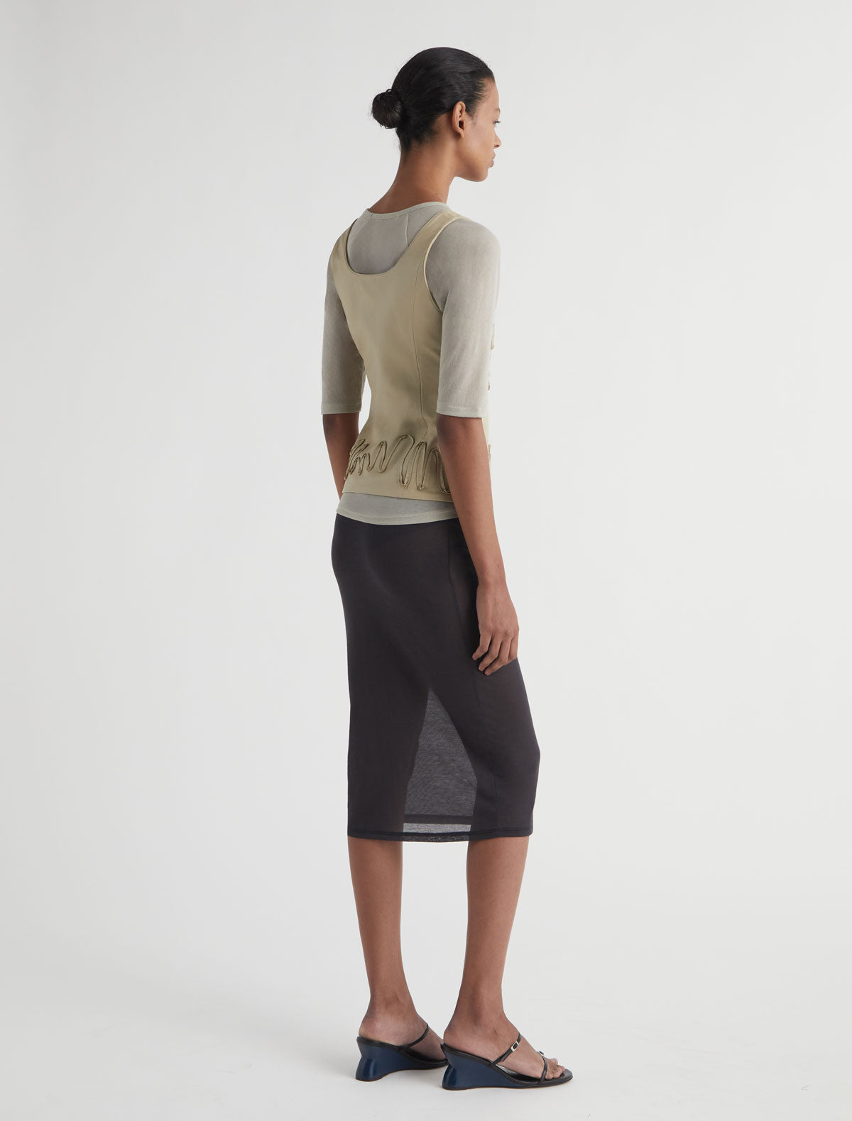 Long tina midi skirt contrast strap detailing darkgrey