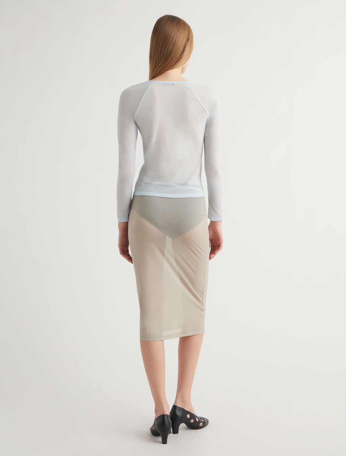 Long tina midi skirt contrast strap detailing ecru