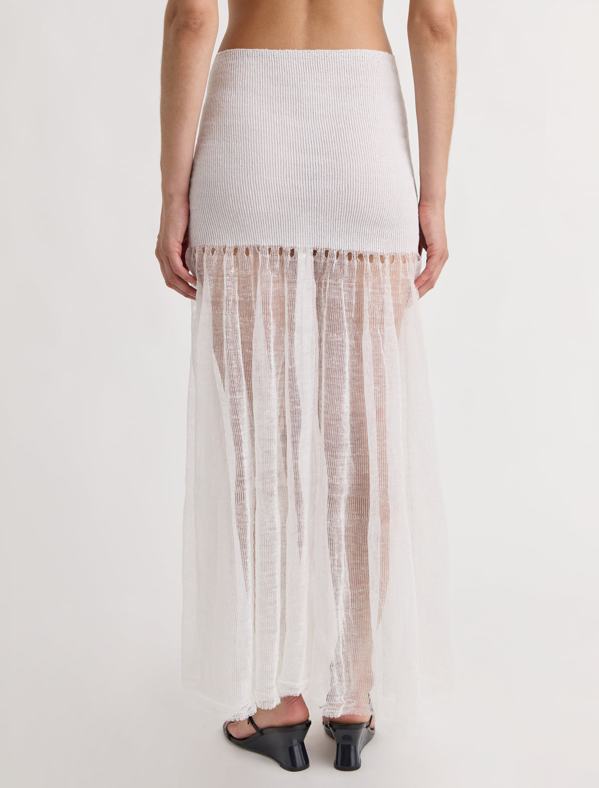 Melo knitted skirt flared hem openwork detailing white
