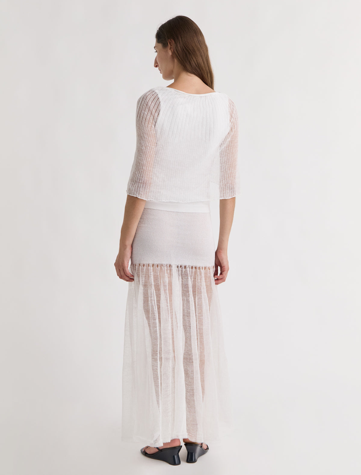 Melo knitted skirt flared hem openwork detailing white