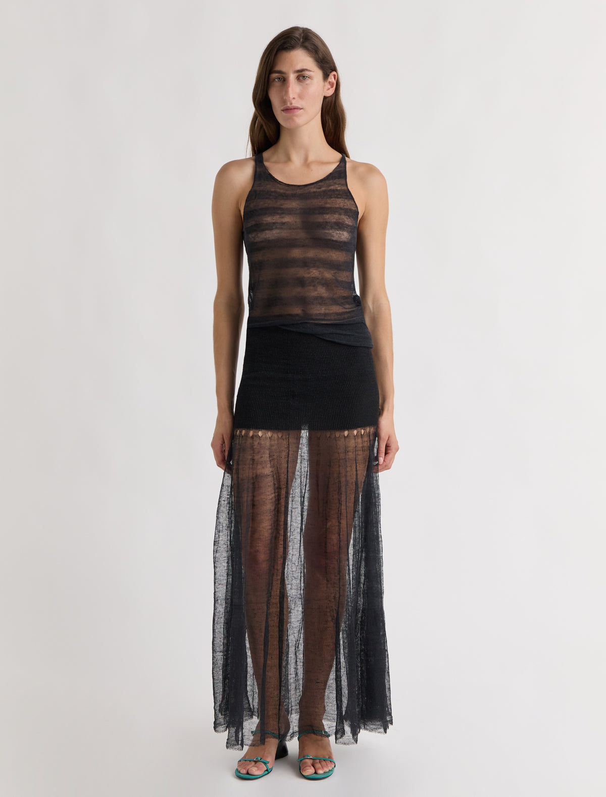 Melo knitted skirt flared hem openwork detailing black