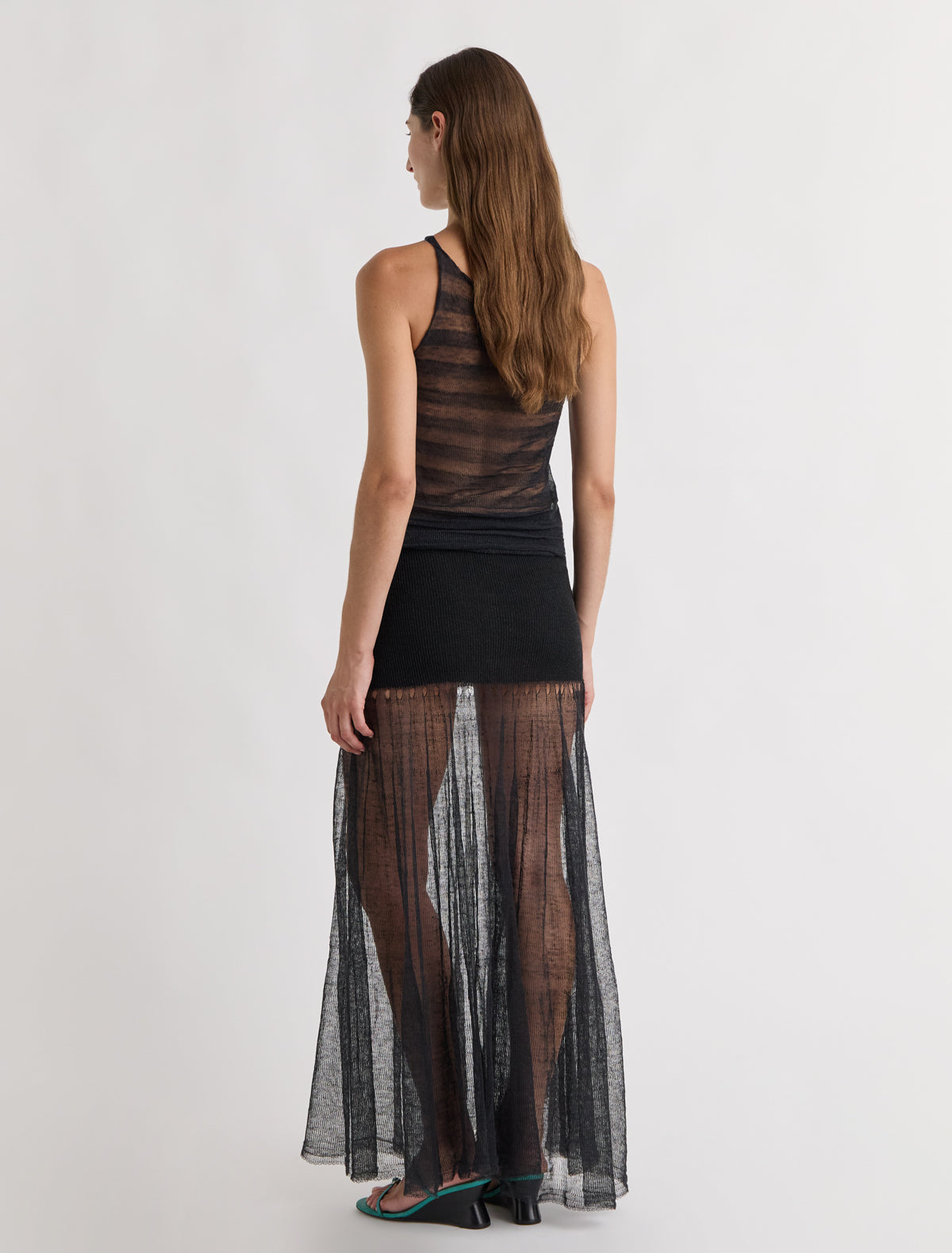 Melo knitted skirt flared hem openwork detailing black