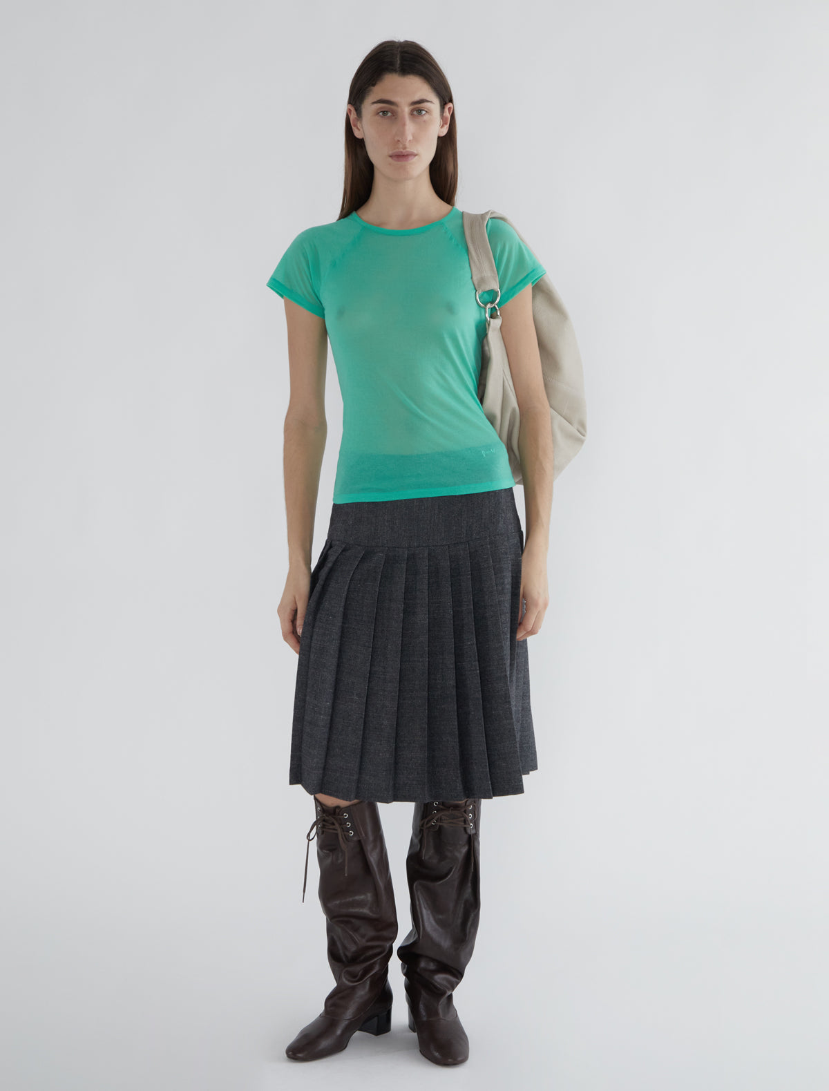 Plugin midi pleated wool skirt grey