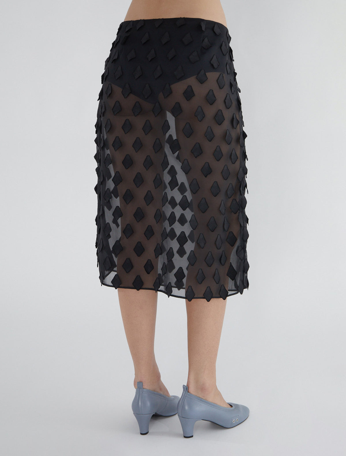 Tris sheer midi skirt petal shaped tabs detail black