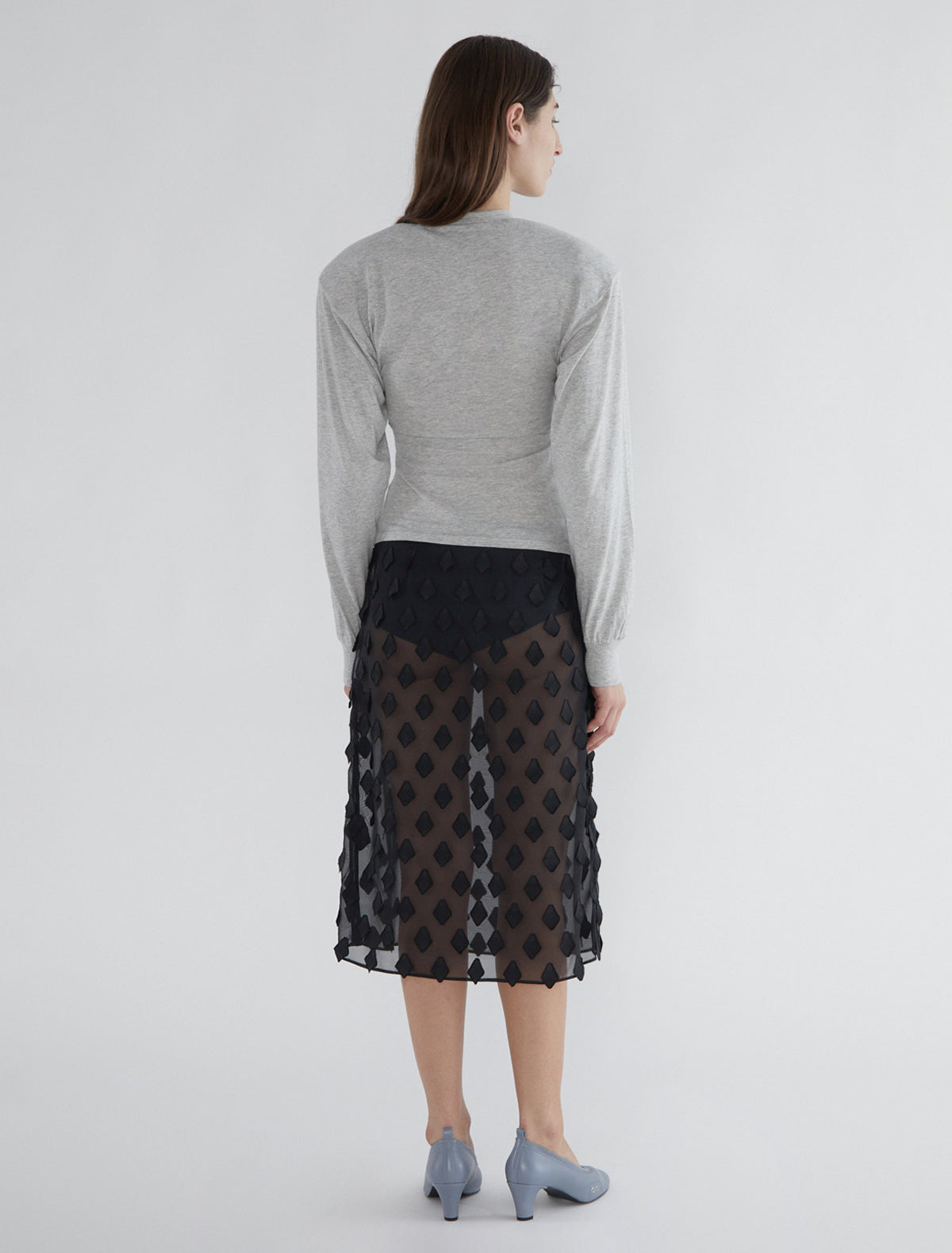 Tris sheer midi skirt petal shaped tabs detail black