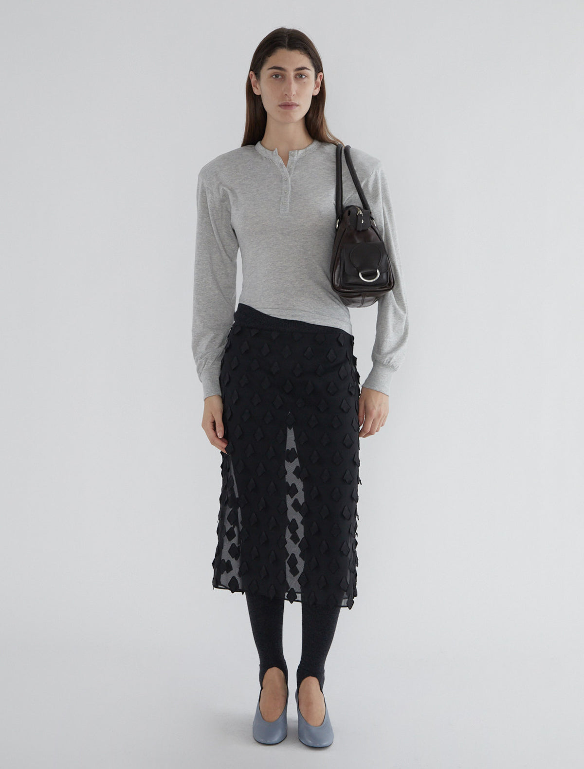 Tris sheer midi skirt petal shaped tabs detail black