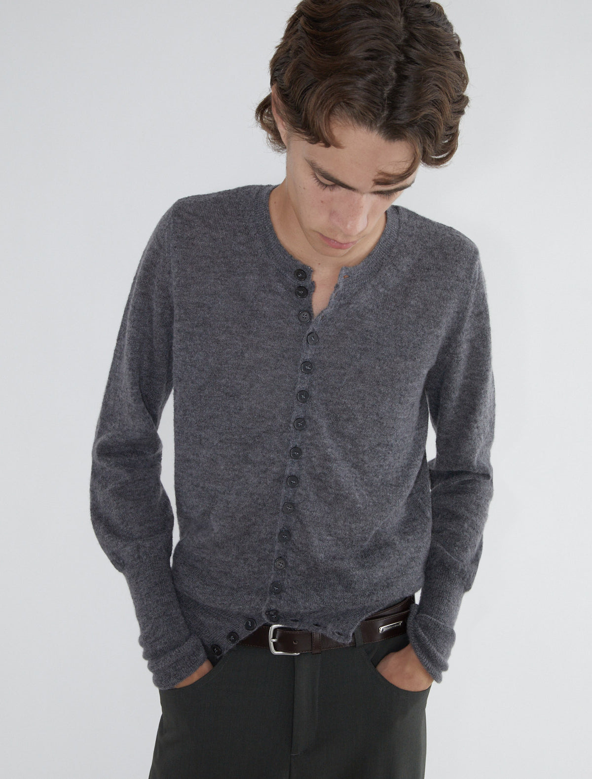 Cink b fitted men cardigan buttons puffed sleeves