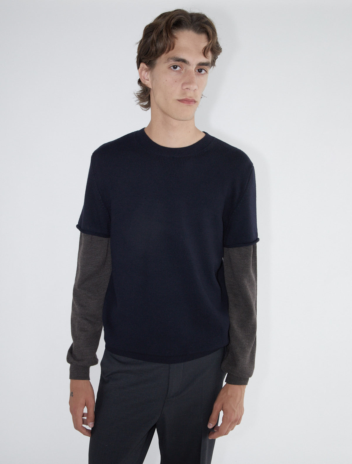 Cobre men wool sweater double layered sleeves