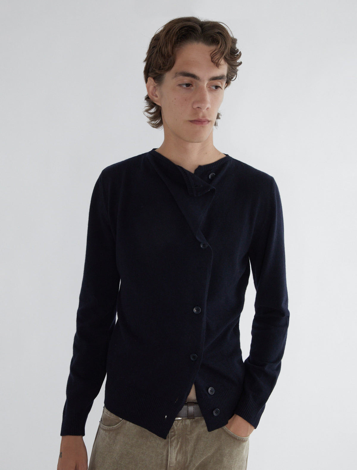 Donalti b men cardigan irregular button fastening navy