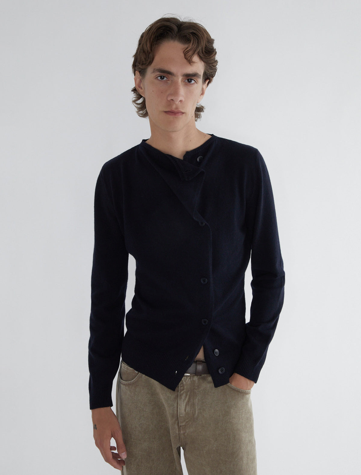 Donalti b men cardigan irregular button fastening navy