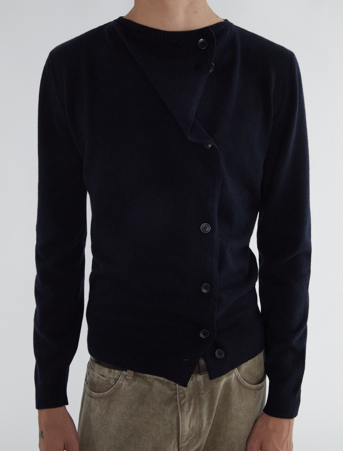 Donalti b men cardigan irregular button fastening navy