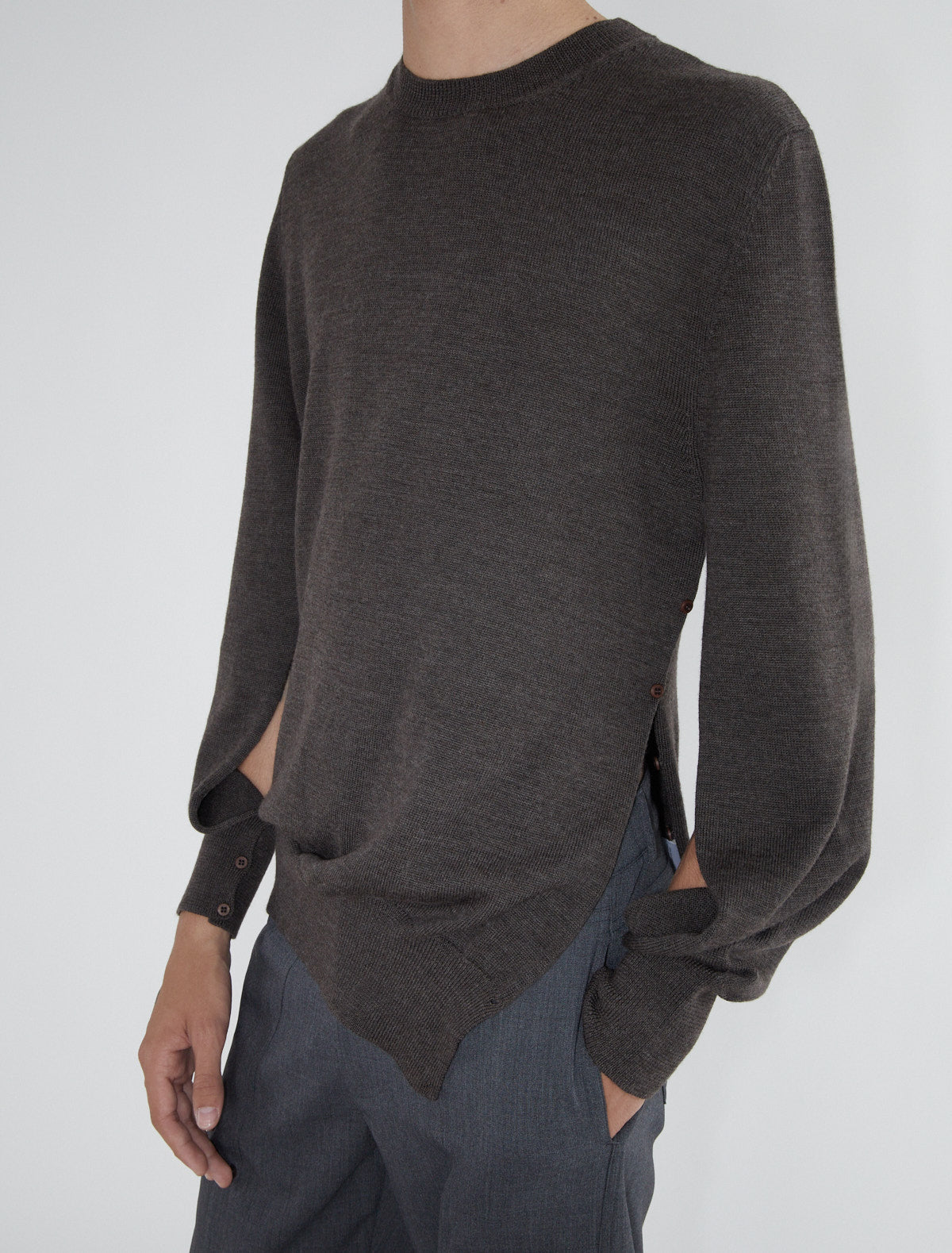 Fa b men wool sweater button openings sides sleeves