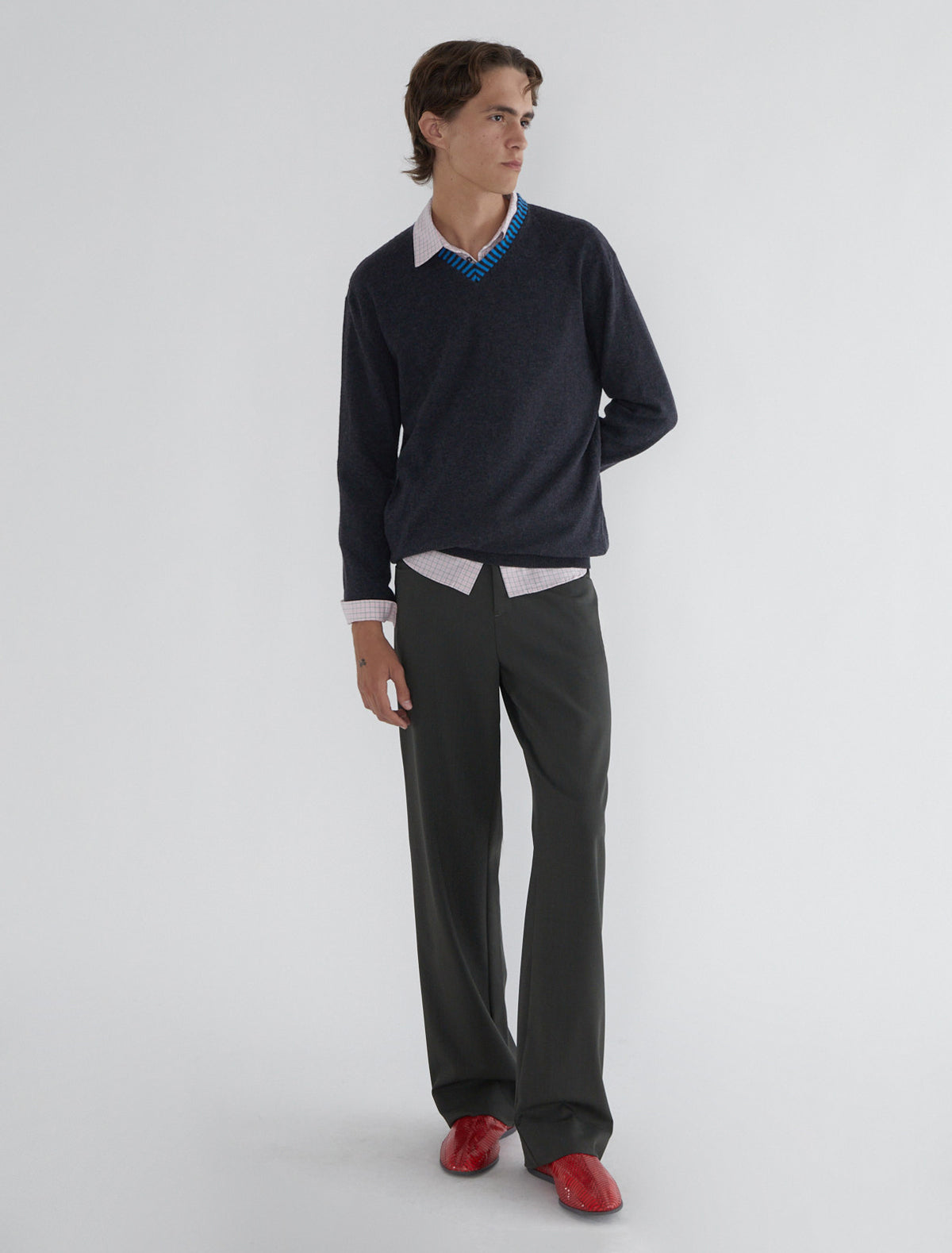 Lani soft wool v neck sweater contrasting neckline