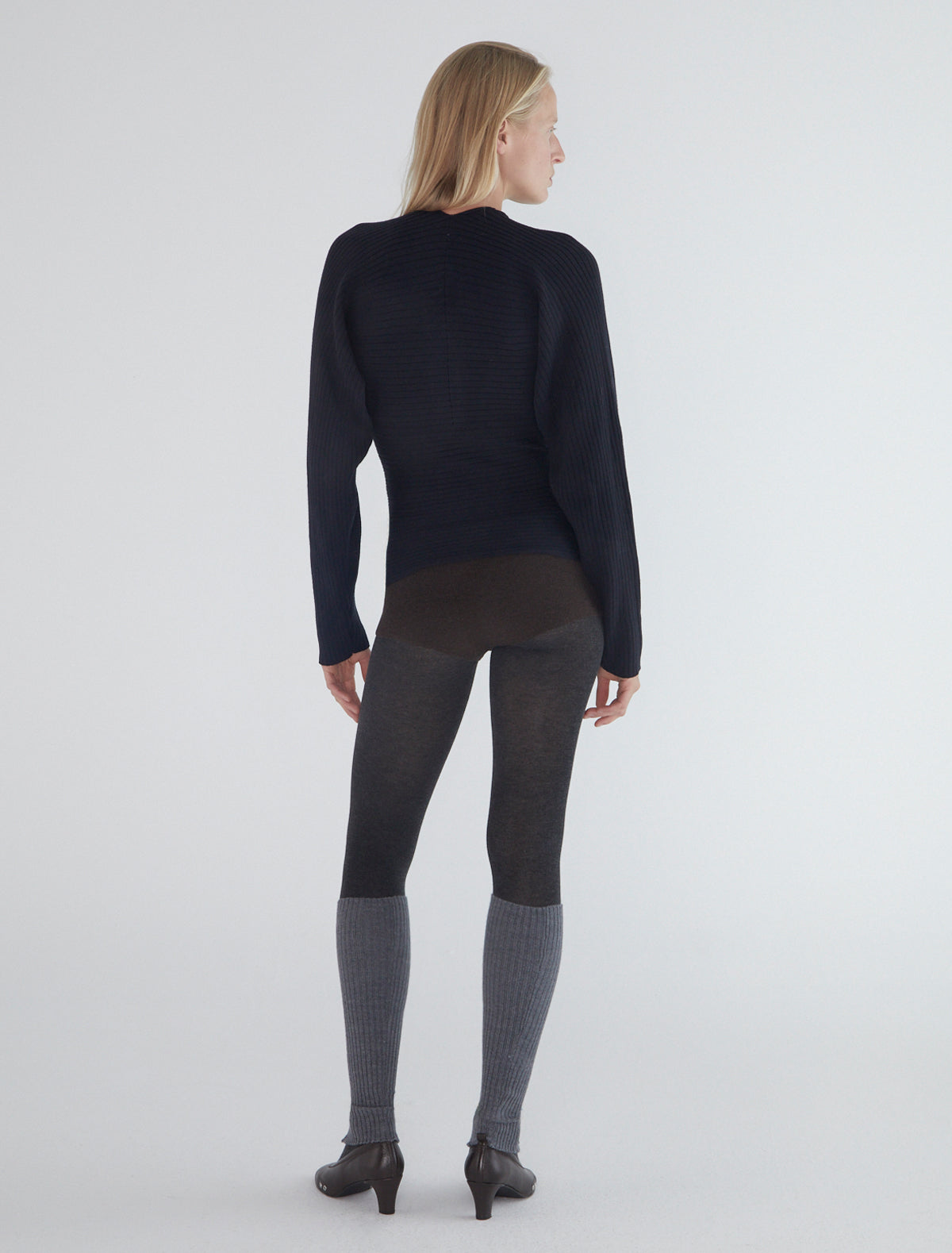 POLENTA-Dark grey sweater with a crossover neckline at the chest