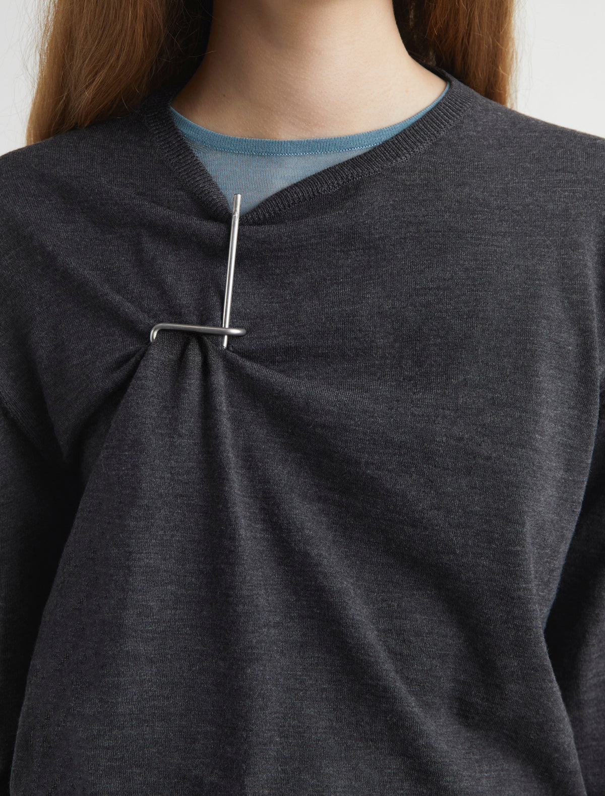 Three round neck wool sweater metal hook hardware grace prince