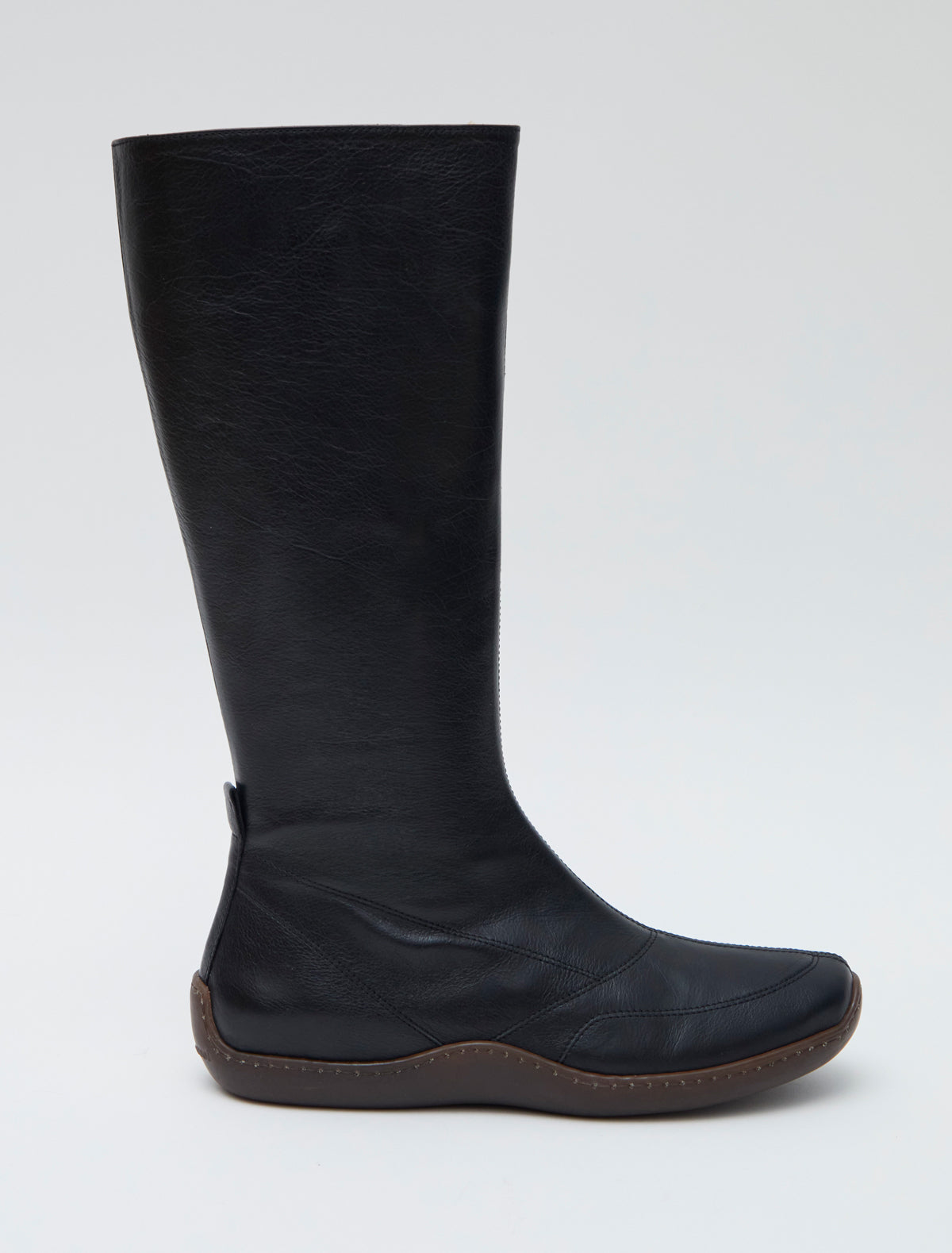 003km rubber sole high leg leather boots newblack