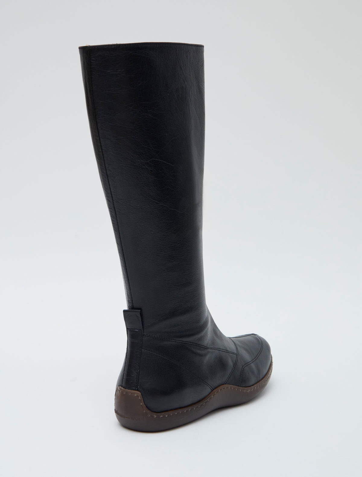 003km rubber sole high leg leather boots newblack