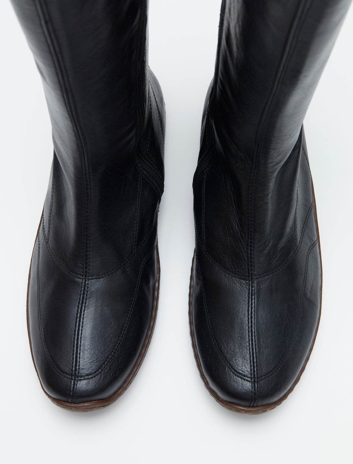 003km rubber sole high leg leather boots newblack