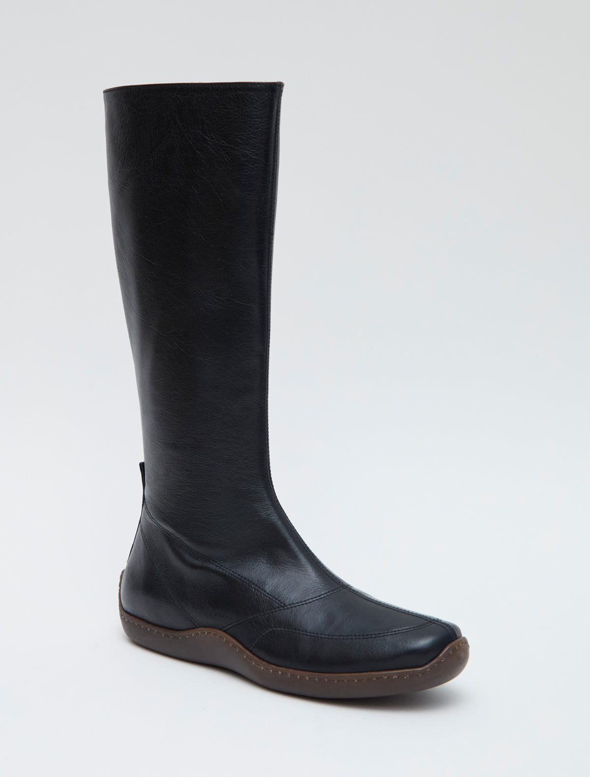 003km rubber sole high leg leather boots newblack