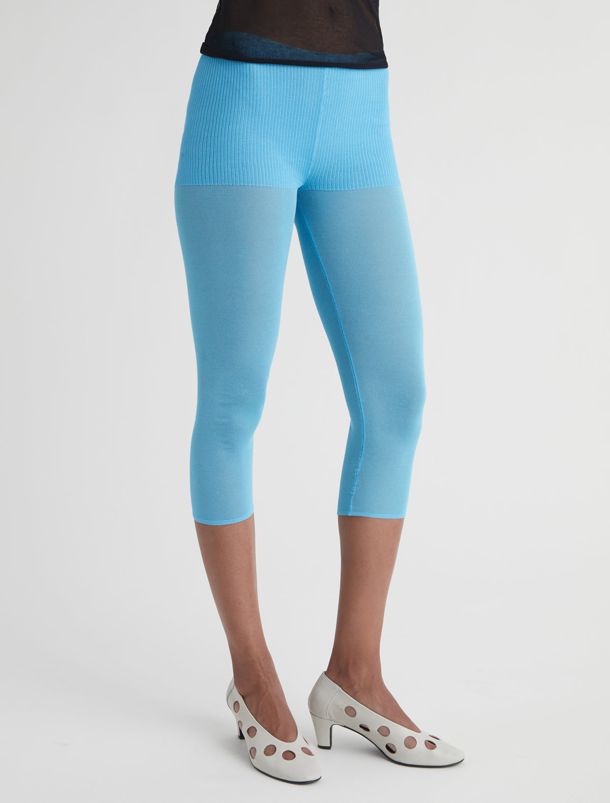 Meleta second skin feel knitted capri leggings blue