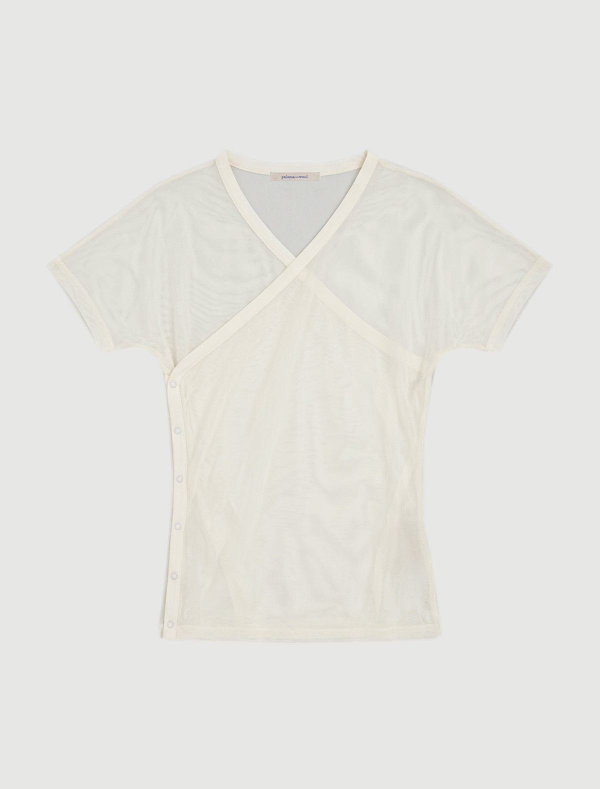 OLIMPIA MESH-Off-white crossed raglan top with side snap closures