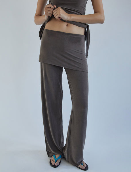 Paloma Wool ALEXIA レイヤードスカートパンツ ALEXIA- Terracotta stitched cupro pants and mini-skirt piece