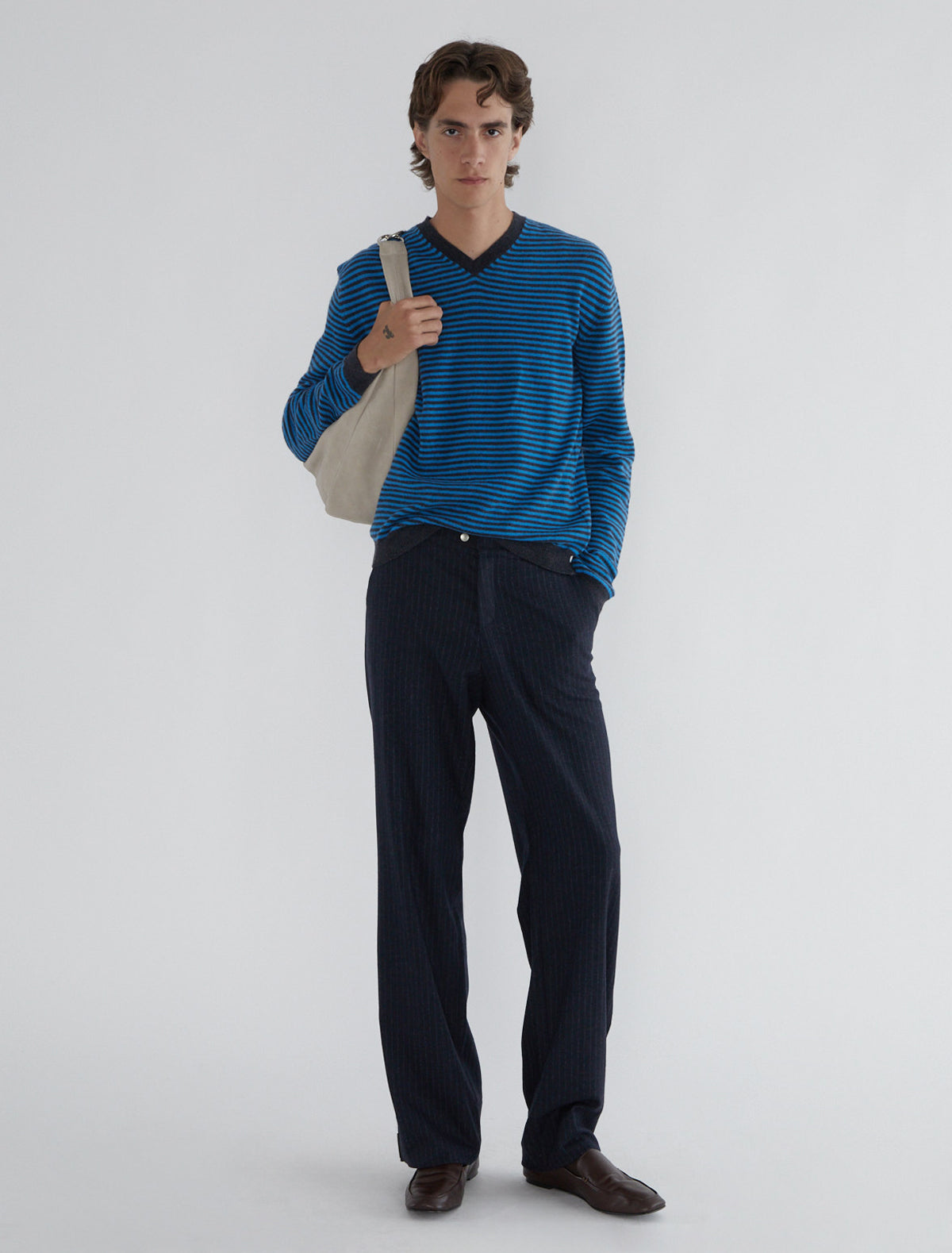 ARZE-Men's trousers with a black tab detail and snap buttons at