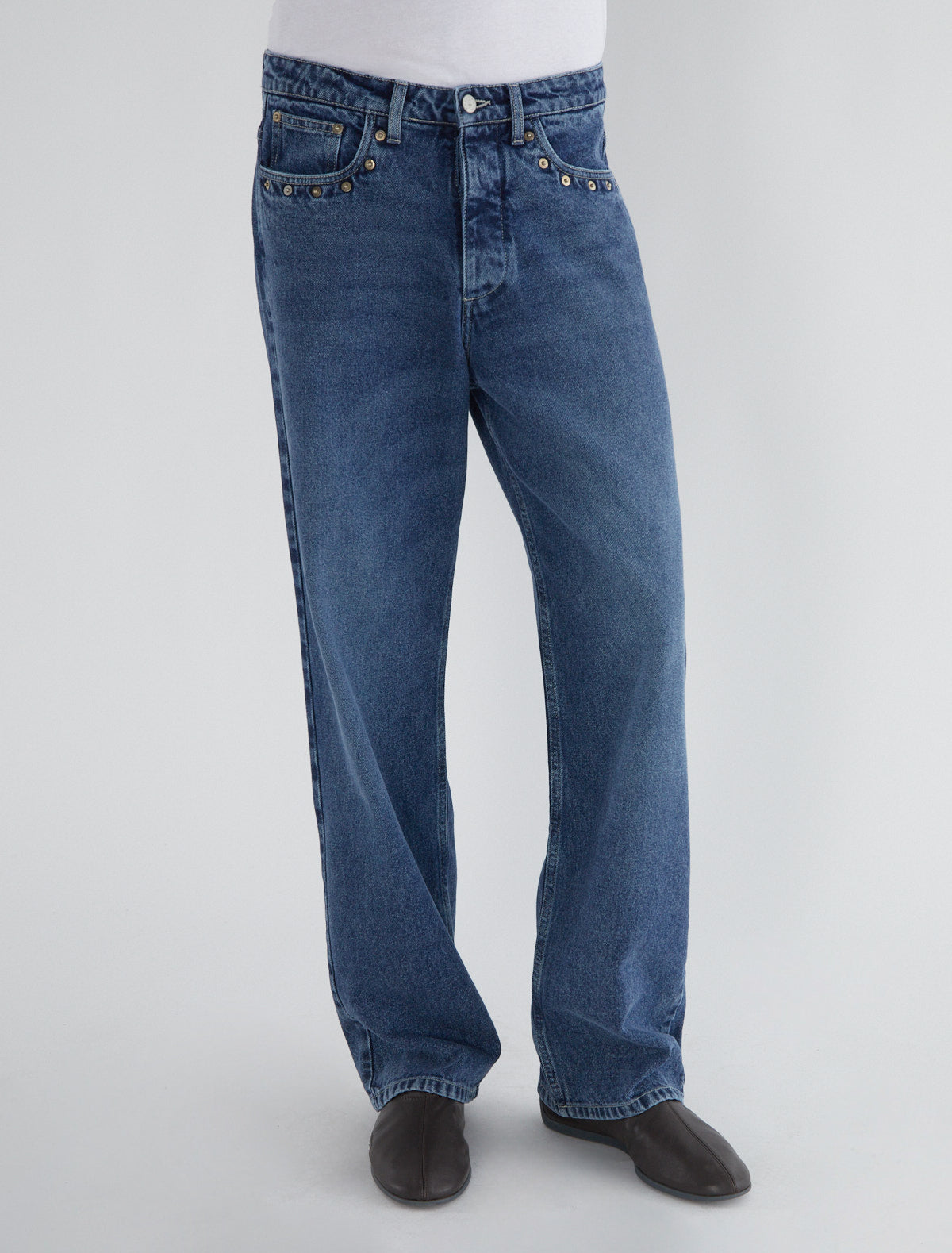 Crowd b studded men denim pants blue2025