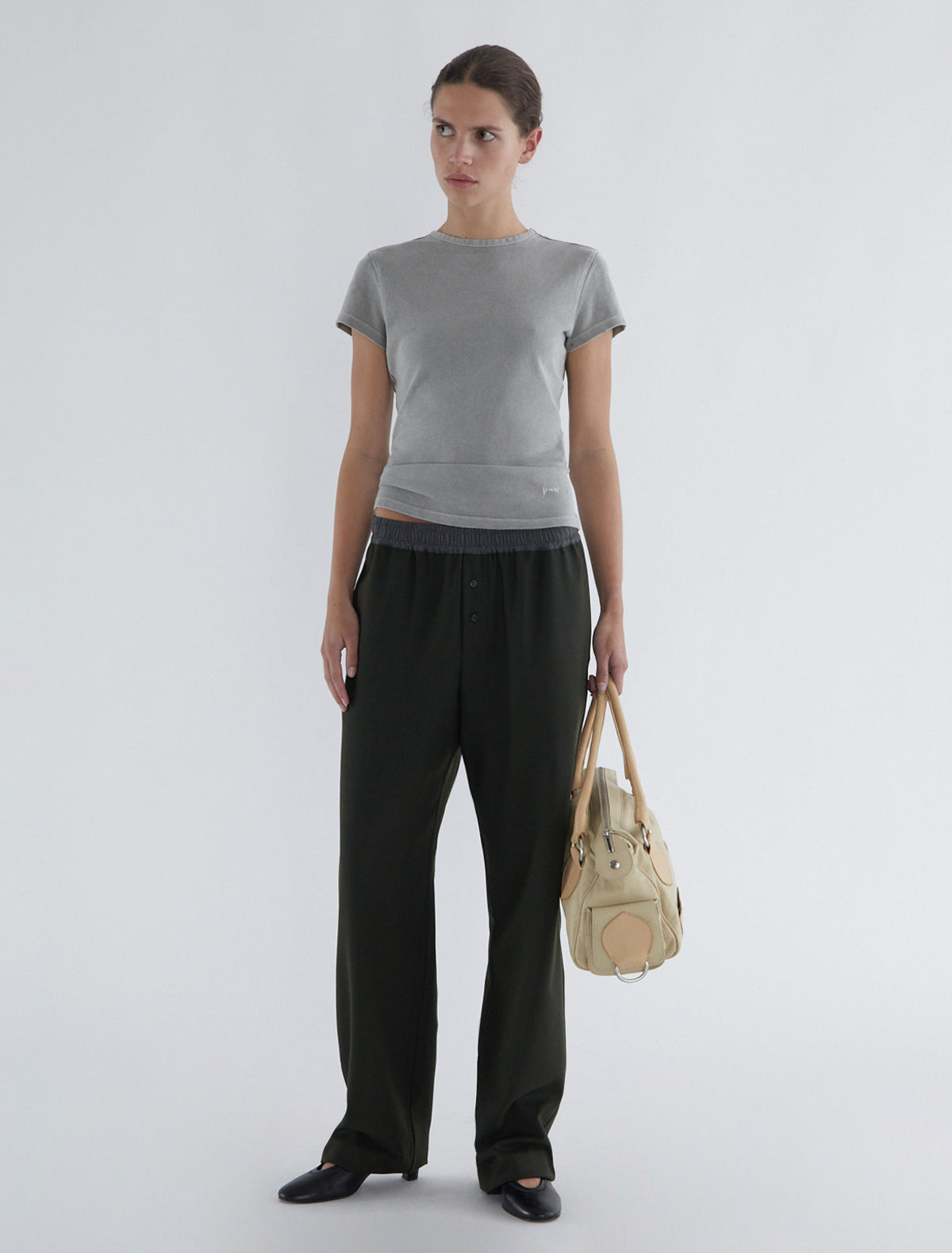 Gales relaxed suit trousers elastic contrast waistband khaki