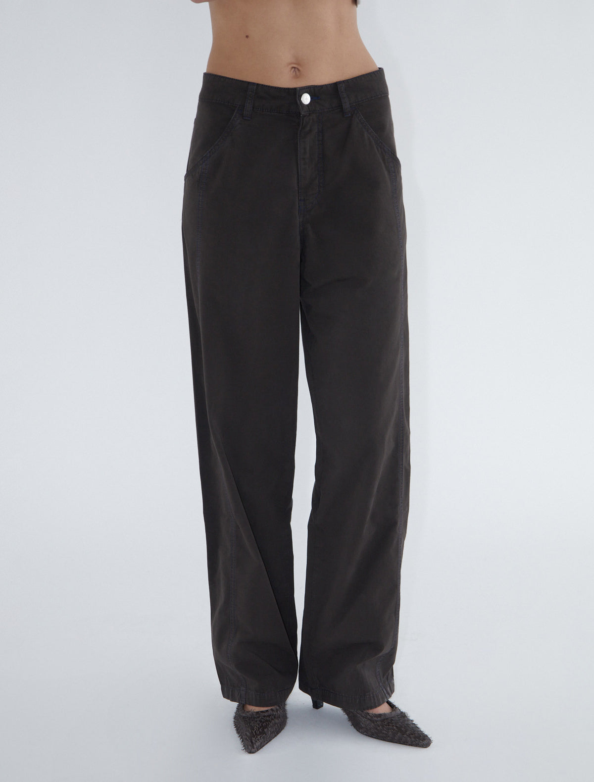 Reyn cotton pants forward seam contrast colored stitching