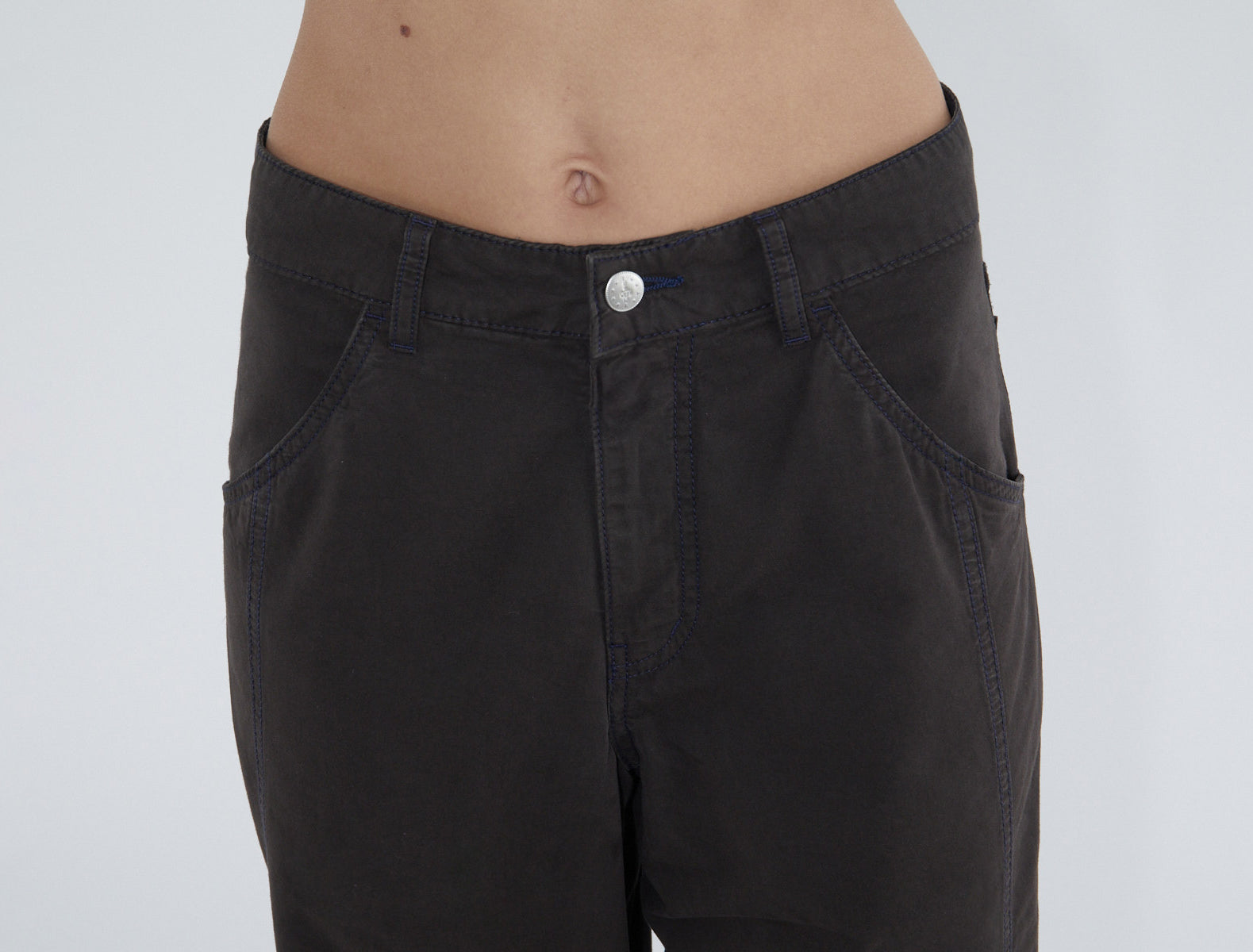 Reyn cotton pants forward seam contrast colored stitching