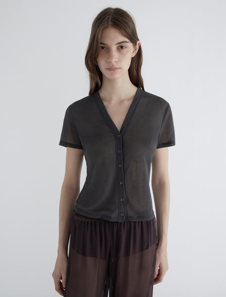 Paloma Wool シアートップス HIRO-Grey delicate sheer top with raglan sleeves and PW embroidery