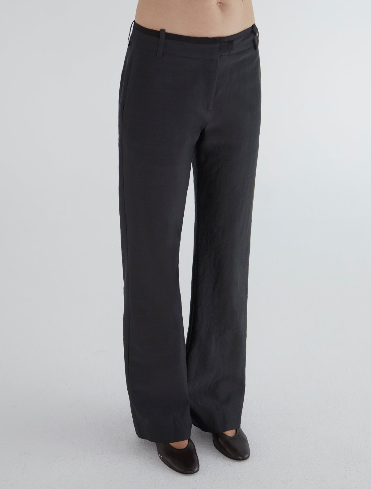 Ravi woll silk straight pants black