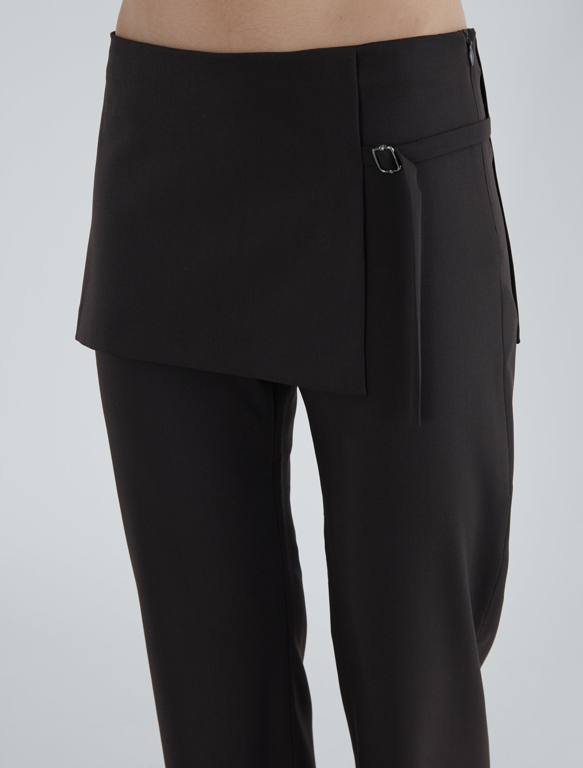 Archive mid rise pants overlapping mini skirt brown