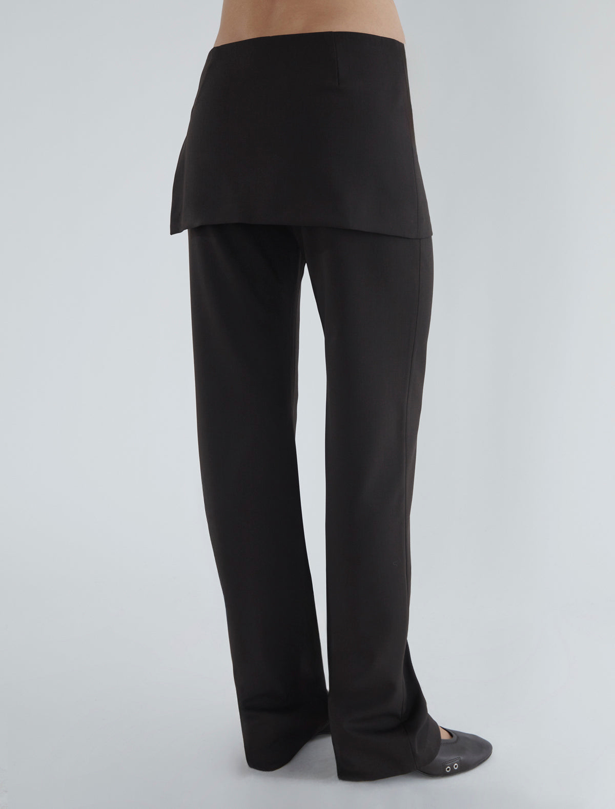 ARCHIVE-Brown mid-rise pants with overlapping fixed mini hip skirt