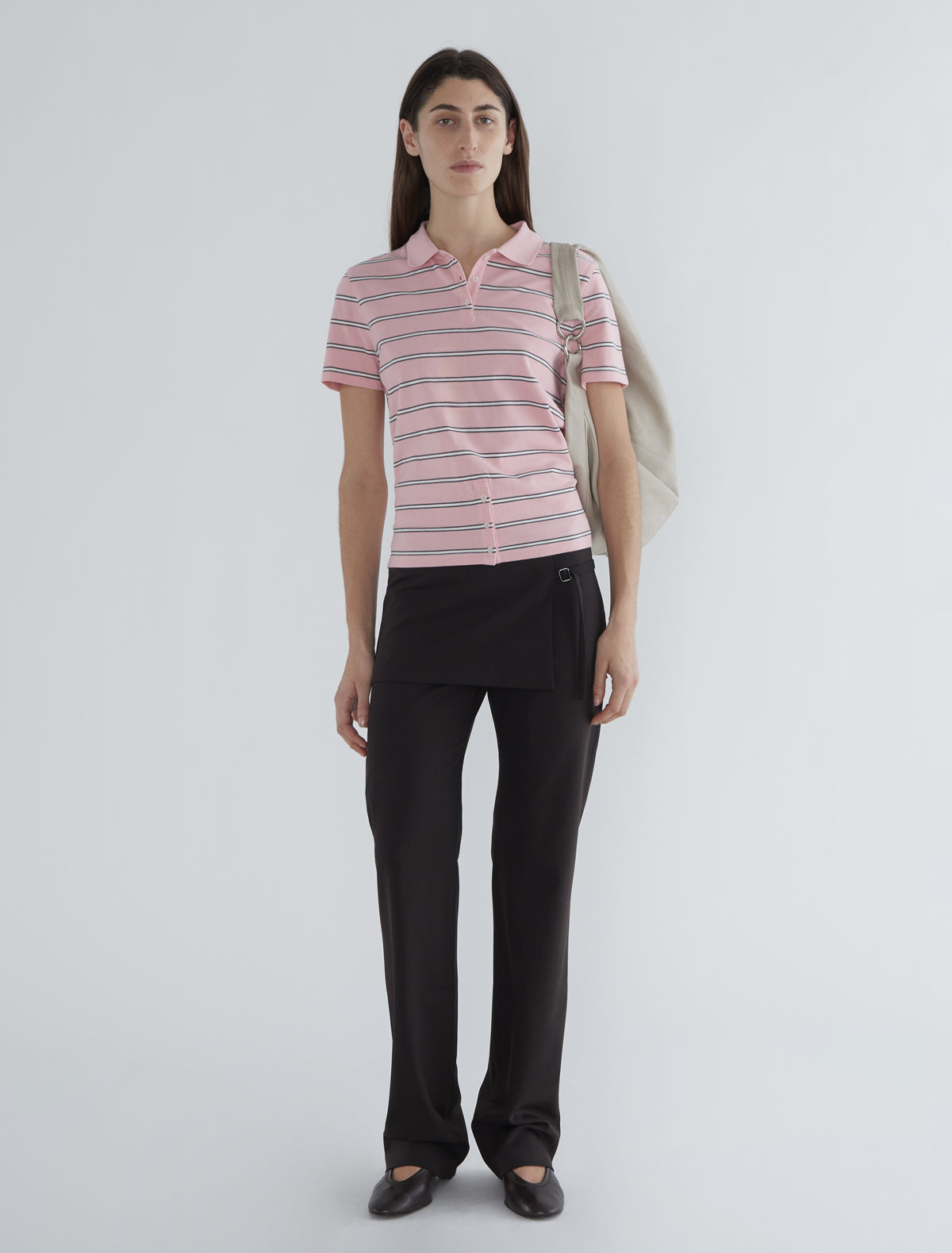 ARCHIVE-Brown mid-rise pants with overlapping fixed mini hip skirt