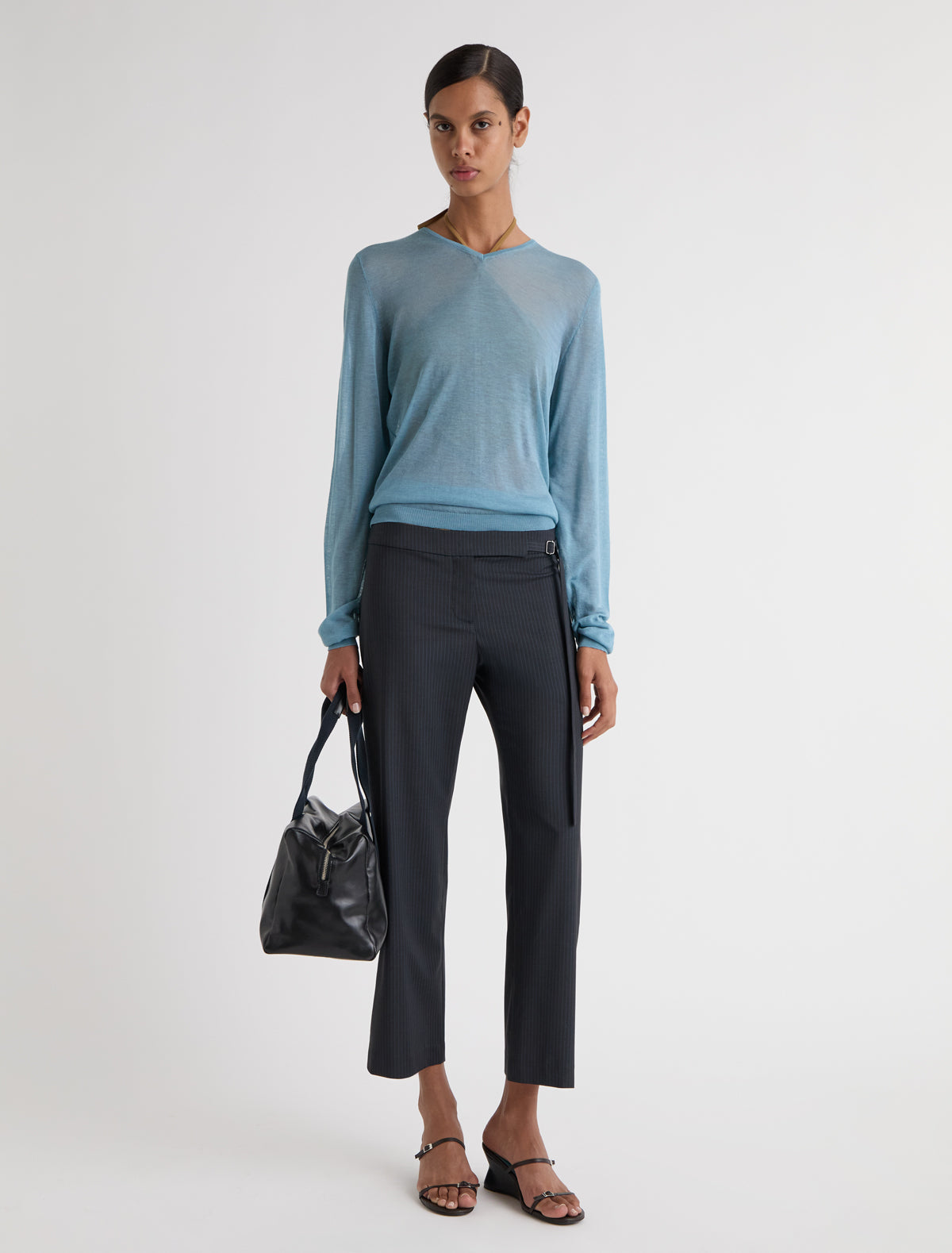 Bigas regular straight leg capri pants tie detail