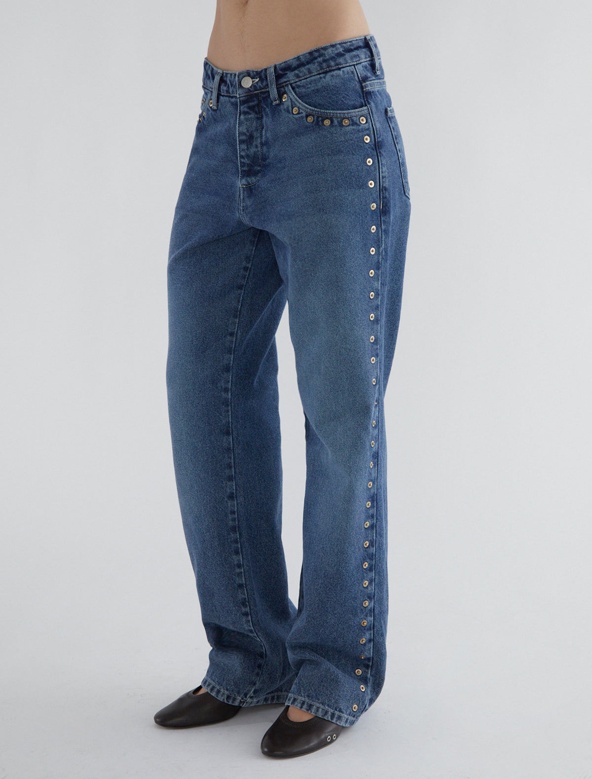 Crowd low waist pants metal detail seams denim aw25
