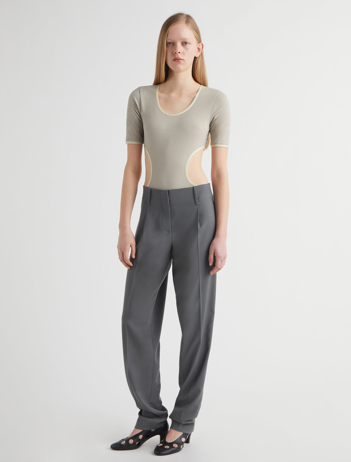 Garv tailored pants pleats extended belt loops