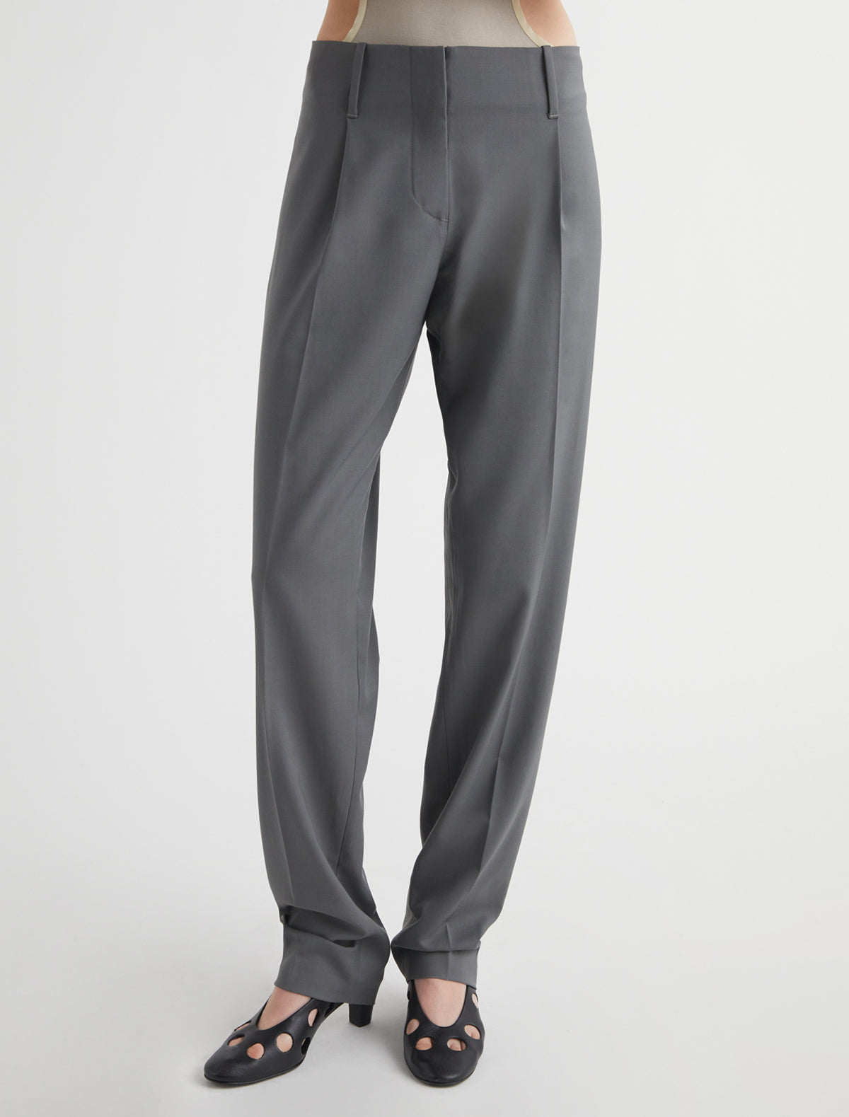 Garv tailored pants pleats extended belt loops