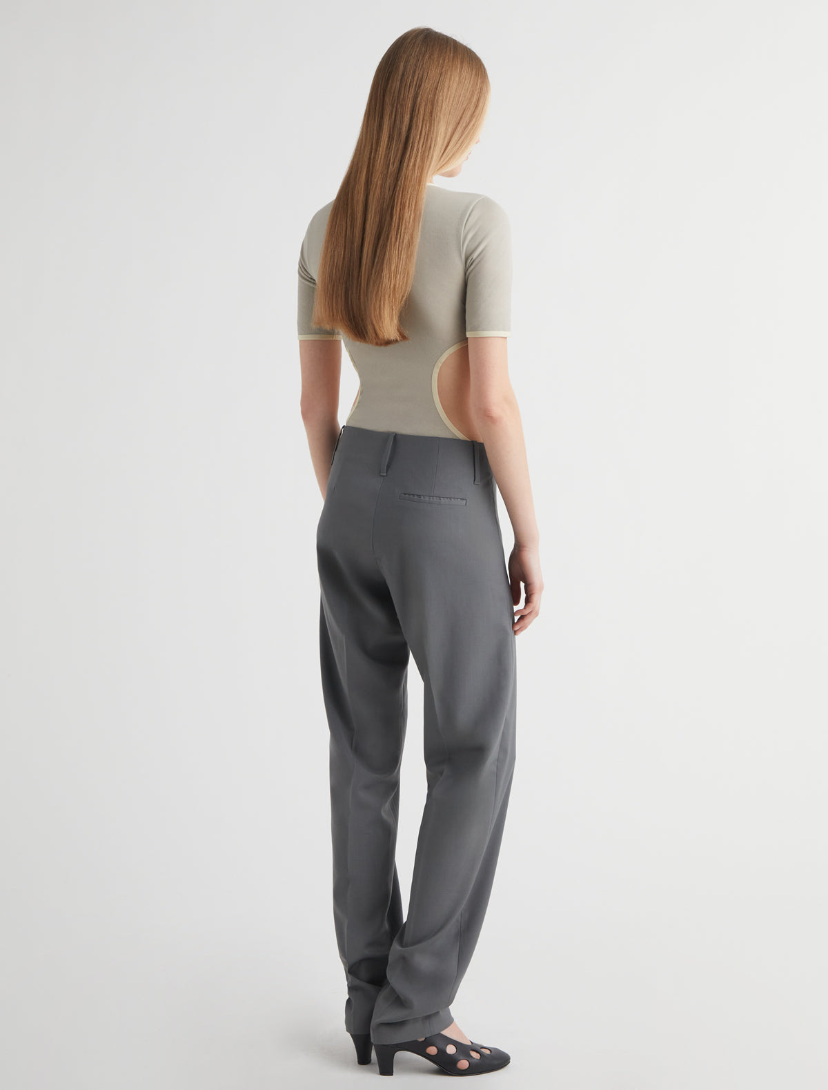 Garv tailored pants pleats extended belt loops