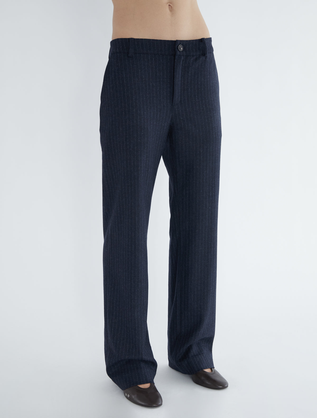 Hina straight leg classic wool pants navy
