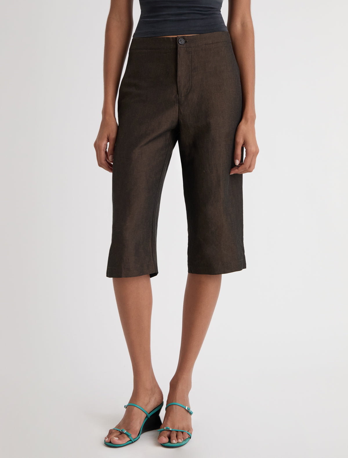 Jinny ii straight leg linen capri trousers brown