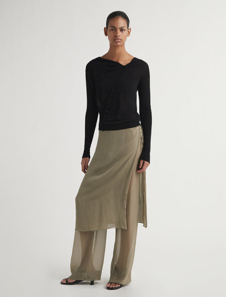 SILK LOW ARCHIVE-Khaki silk straight leg, mid-rise pants with