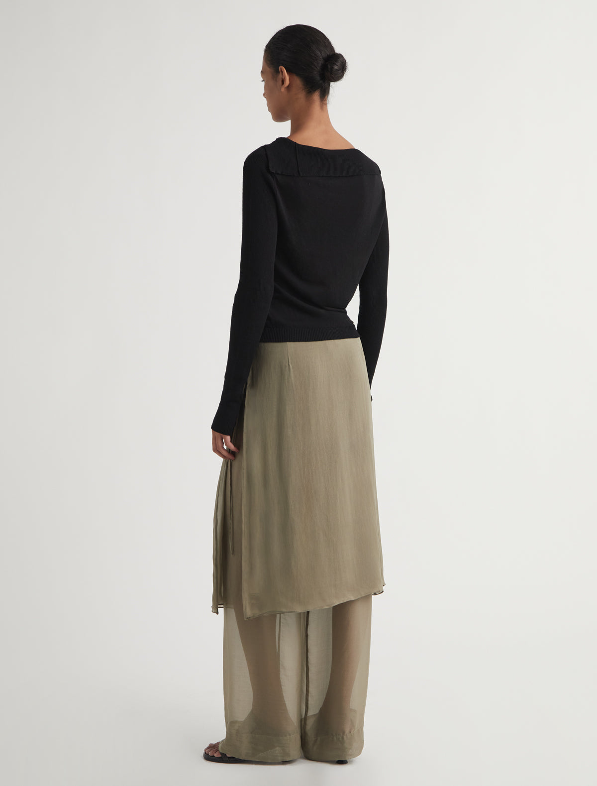 SILK LOW ARCHIVE-Khaki silk straight leg, mid-rise pants with